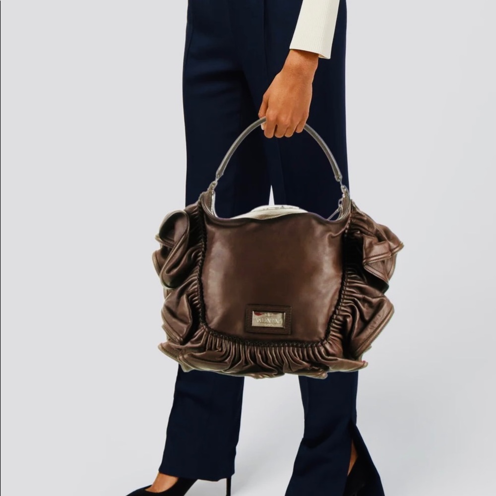 48 hour sale! VALENTINO Flamenco Lamb Leather Shoulder Bag in Chocolate Brown